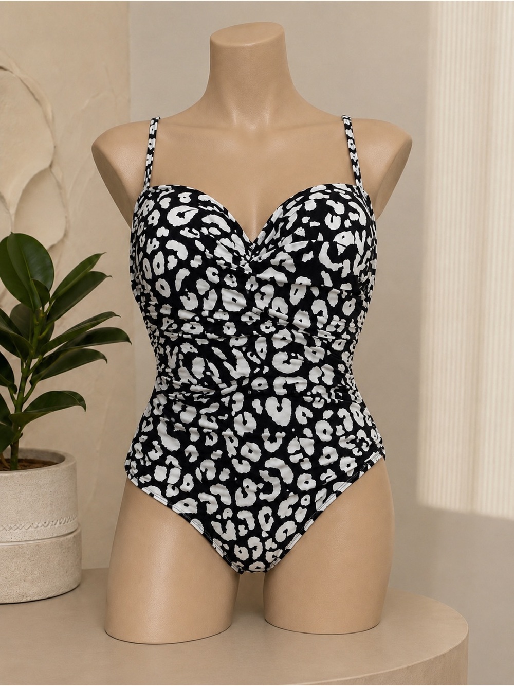 Trendy Swimsuit Anne Cole Black & White Leopard Print One-Piece